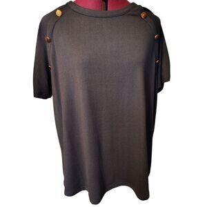 Como Blue Black Stretch Knit Rounded Collar Short Sleeves Blouse Size 1X